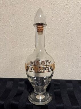 Vintage Avon Skin So Soft Bath Oil Decanter with a Detailed Gold-Like Leaf Band